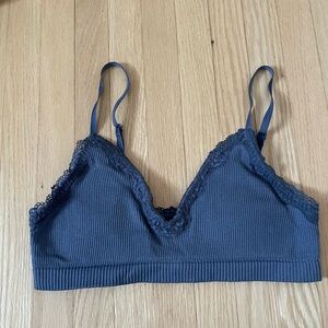 H&M Ribbed Lace-Trim Bralette in Slate Blue